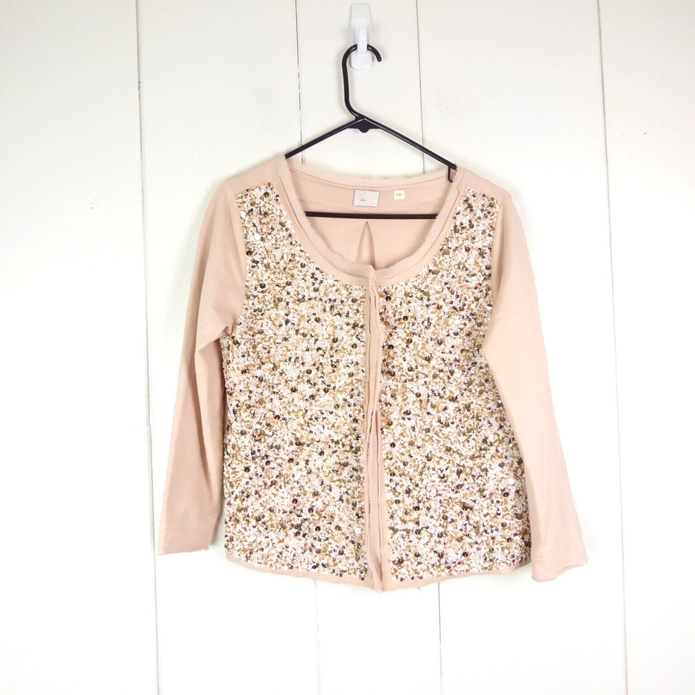 Anthropologie‎ Cardigan Womens SZ M Paillette Embelished Sequined Boho Party